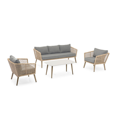 SET DE EXTERIOR RECIFE DE 4 PIEZAS TEJIDO NATURAL Y TELA GRIS