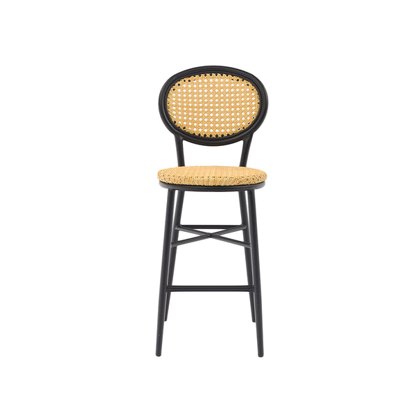 TABURETE DE EXTERIOR EN RATTAN NATURAL Y BASE NEGRA