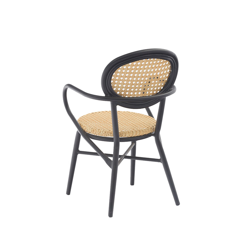 SILLA DE EXTERIOR EN RATTAN NATURAL Y BASE NEGRA