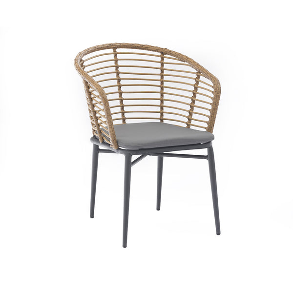 SILLA DE COMEDOR DE EXTERIOR RESPALDO RATAN TEJIDO Y PATAS GRISES