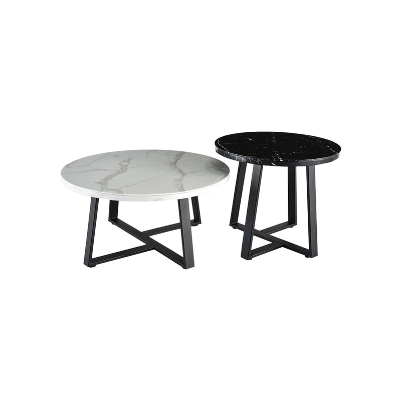 SET DE DOS MESAS DE CENTRO CON TOPE LAMINADO DE MARMOL BLANCO Y NEGRO