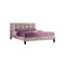 CAMA QUEEN EN TELA BEIGE CLARO Y PATAS NEGRAS
