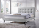 CAMA FULL CAMPBELL STONE EN TELA GRIS  Y PATAS NEGRAS