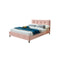 CAMA FULL QUARTZ EN TELA SUAVE ROSADA Y PATAS PLATEADAS