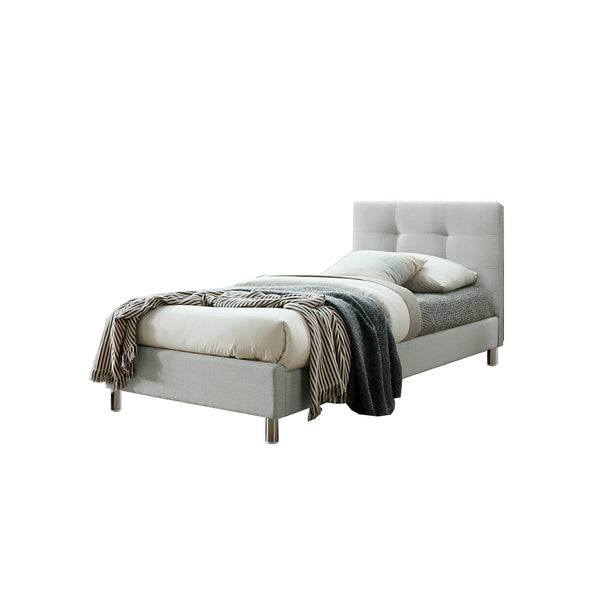 CAMA TWIN CAMPBELL STONE EN TELA GRIS  Y PATAS PLATEADAS