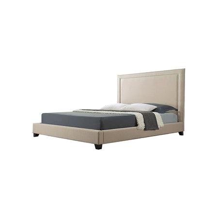 CAMA KING EN TELA BEIGE, PATAS NEGRAS