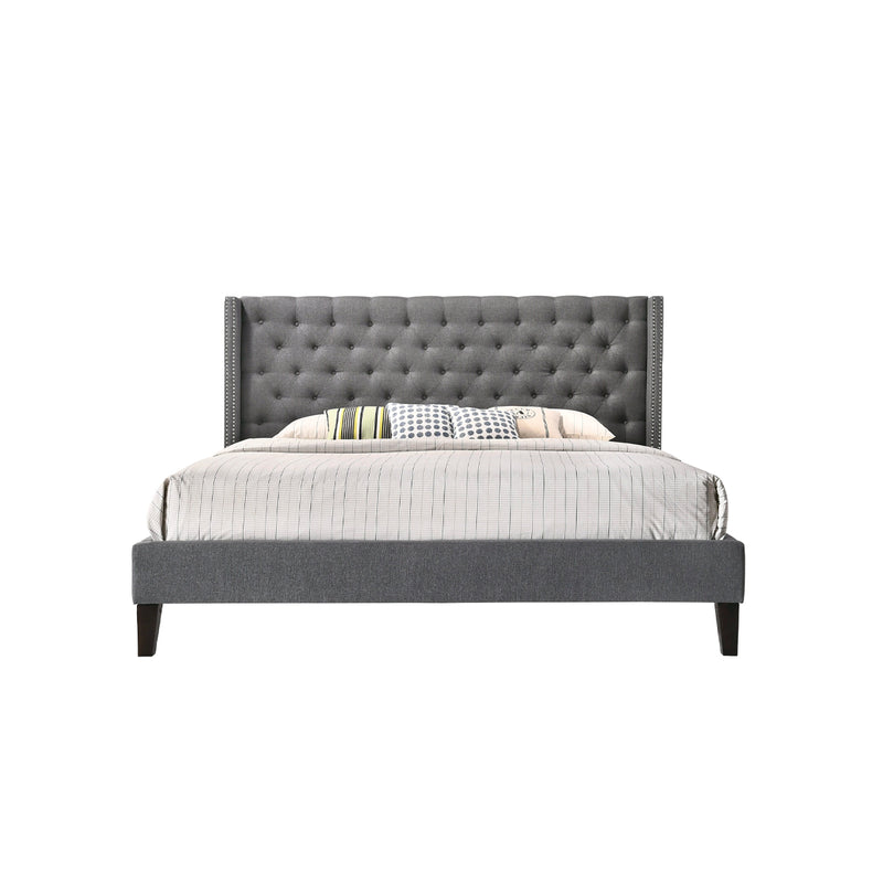 CAMA QUEEN PACIFICA EN TELA GRIS Y PATAS NEGRAS