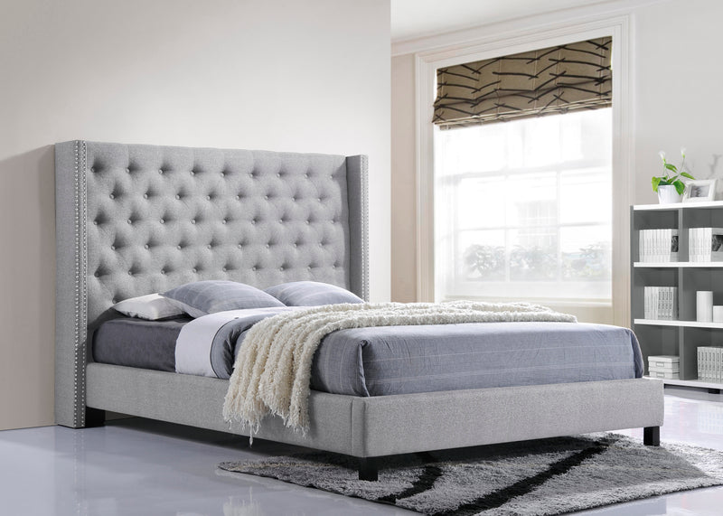 CAMA KING CAMPBELL STONE EN TELA GRIS