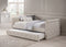 CAMA TWIN DOBLE EN TELA BEIGE CREMA CON TEJIDO TRUNDLE