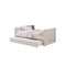 CAMA TWIN DOBLE EN TELA BEIGE CREMA CON TEJIDO TRUNDLE
