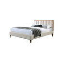 CAMA QUEEN EN TELA BEIGE Y PATAS MARRONES 7283