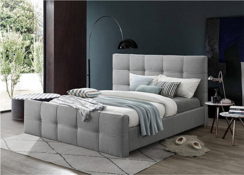 CAMA KING EN TAPIZADA EN TELA GRIS