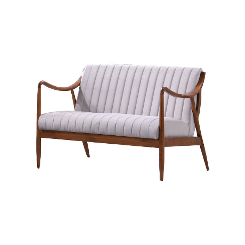 SOFA ESTACIONARIO DE DOS ASIENTOS EN TELA BEIGE Y PATAS MARRONES
