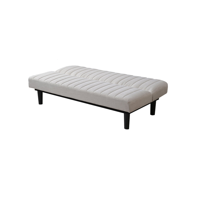 SOFA CAMA EN TELA CREMA Y PATAS NEGRAS