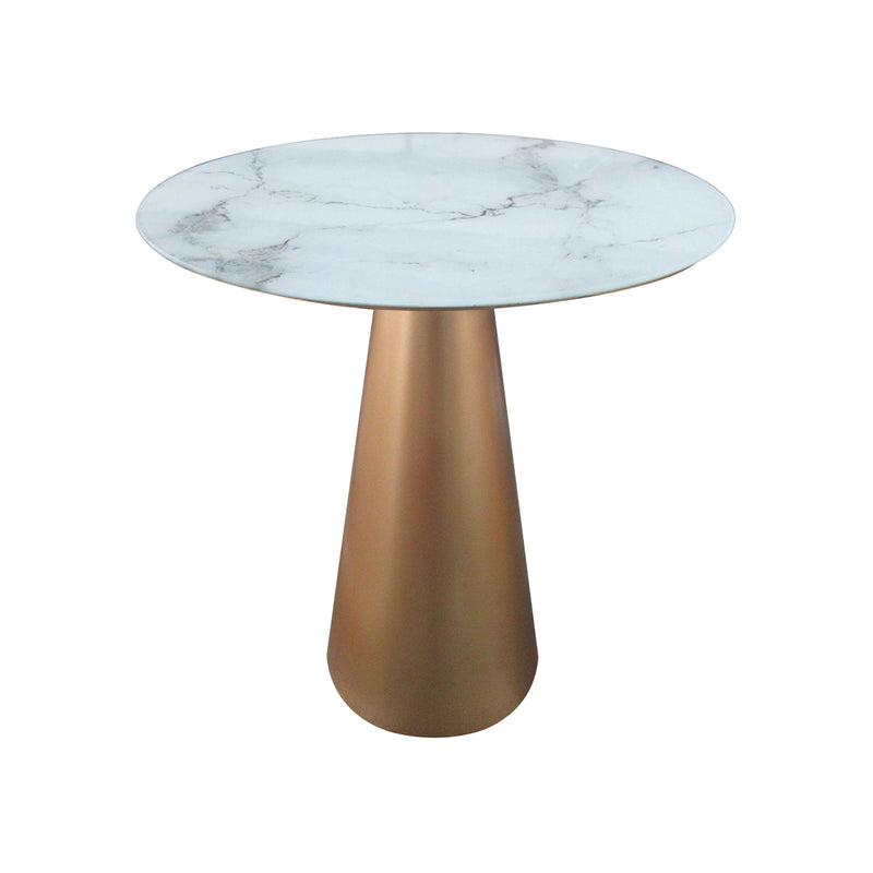 MESA LATERAL CON TOPE BLANCO Y BASE DORADA