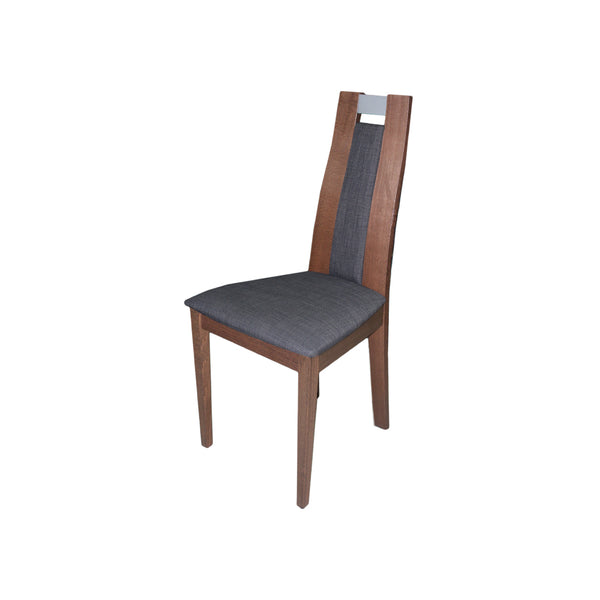 SILLA DE COMEDOR EN MADERA TAPIZADA EN TELA GRIS
