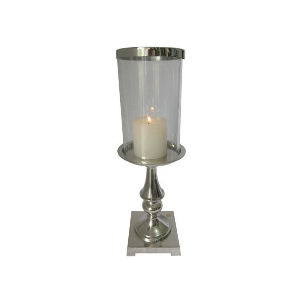CANDELABRO HURRICANE CON VIDRIO Y NIQUEL BRILLANTE
