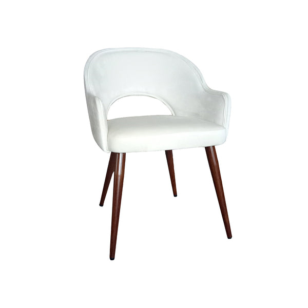 SILLA DE COMEDOR EN TELA BEIGE CLARO Y PATAS MARRONES