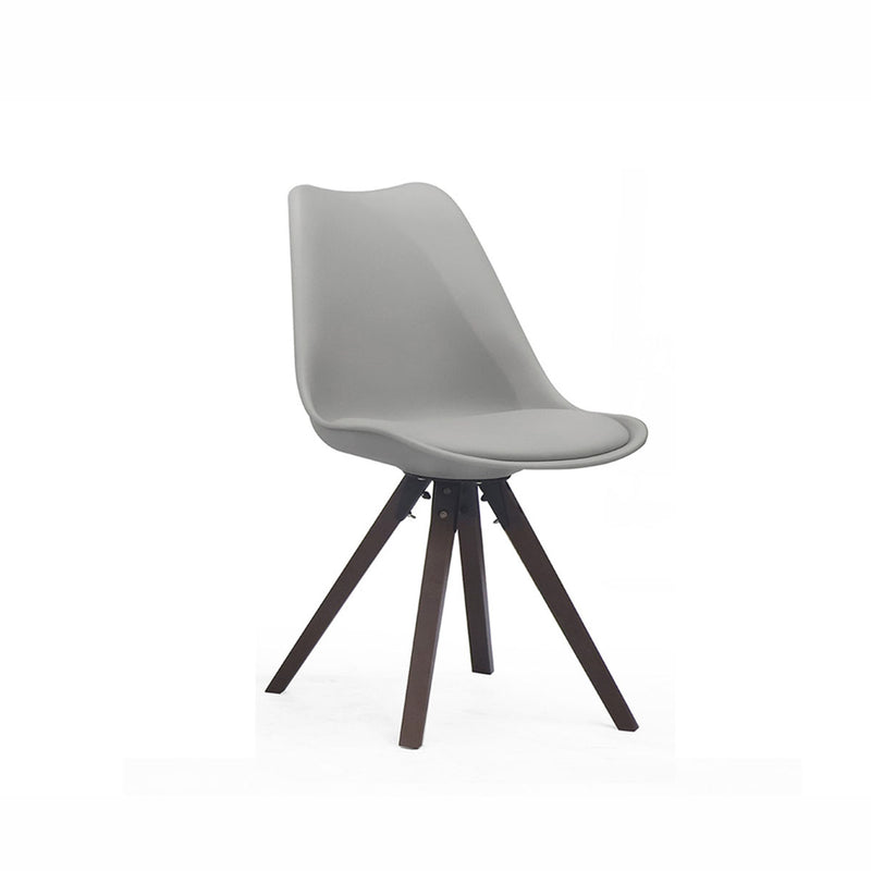SILLA DE COMEDOR EN PVC Y ASIENTO DE PIEL SINTETICA GRIS Y PATAS MARRONES