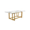MESA DE COMEDOR CON TOPE DE CRISTAL RECTANGULAR Y BASE DORADA
