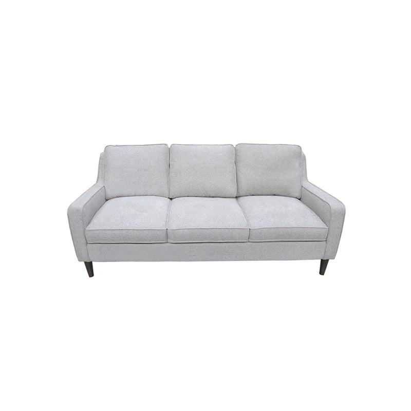 SOFA ESTACIONARIO DE TRES ASIENTOS  TAPIZADO EN TELA GRIS Y PATAS NEGRAS HS304