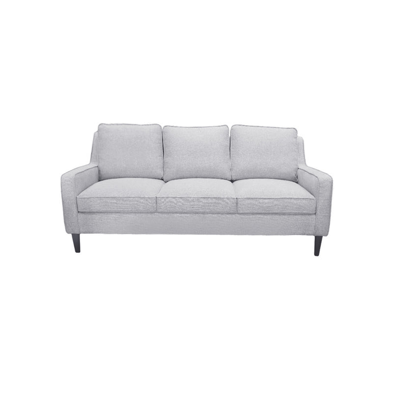 SOFA ESTACIONARIO DE TRES ASIENTOS  TAPIZADO EN TELA GRIS Y PATAS NEGRAS HS304