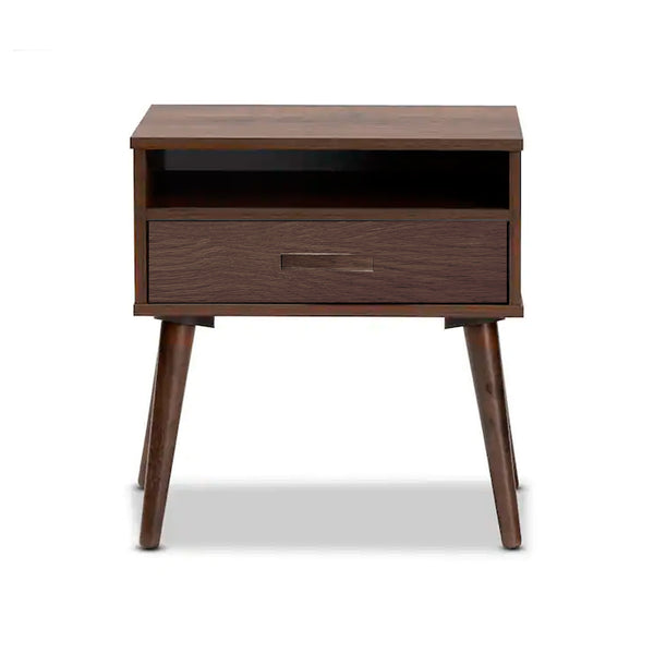MESA DE NOCHE ACABADO EN MADERA MARRON