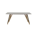 MESA DE COMEDOR CON TOPE LAMINADO Y BASE EN ACABADO DORADO