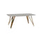 MESA DE COMEDOR CON TOPE LAMINADO Y BASE EN ACABADO DORADO