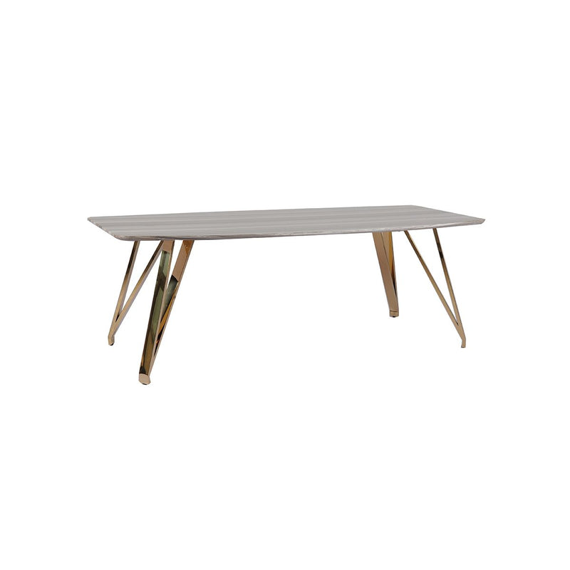 MESA DE COMEDOR CON TOPE LAMINADO Y BASE EN ACABADO DORADO