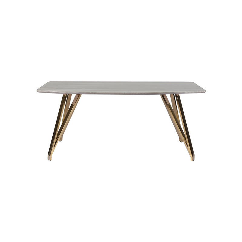 MESA DE COMEDOR CON TOPE LAMINADO Y BASE EN ACABADO DORADO