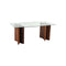MESA DE COMEDOR RECTANGULAR CON TOPE DE CRISTAL Y BASE EN ACABADO DE MADERA