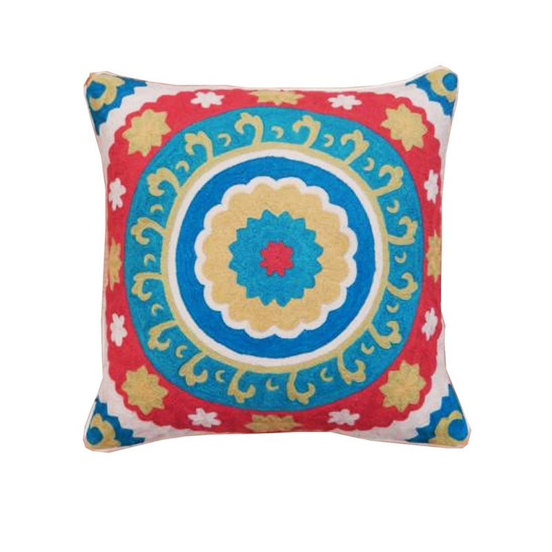 HAND EMBROIDERED WOOLEN CUSHION MULTI  20X20