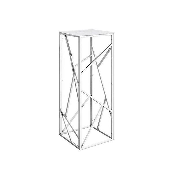 PEDESTAL DE METAL PLATEADO CON TOPE DE MARMOL