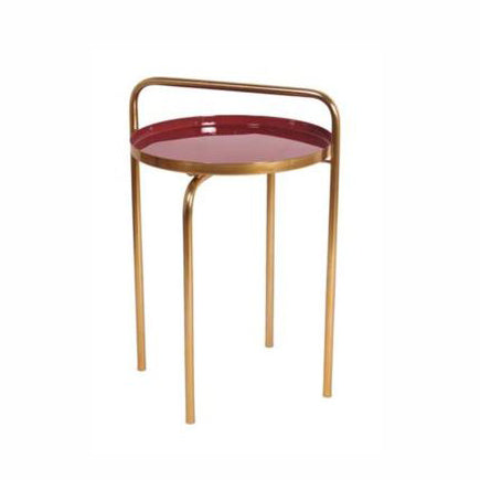 MESA LATERAL CON TOPE DE ESMALTE Y PATAS DORADAS