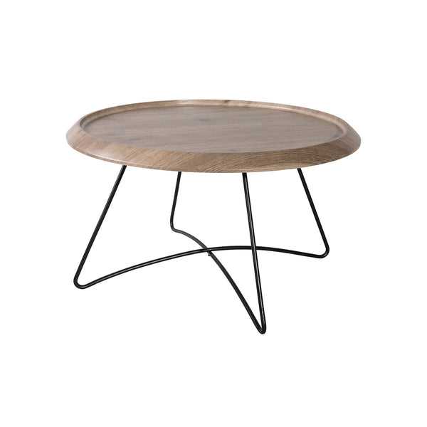 MESA DE CENTRO CON TOPE CHAPADO DE MADERA Y PATAS NEGRAS