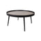 MESA CENTRO CON TOPE EN MARCO NEGRO ACABADO DE MADERA Y PATAS NEGRAS