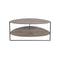 MESA DE CENTRO CON TOPE CHAPADO DE MADERA Y PATAS DE METAL NEGRO