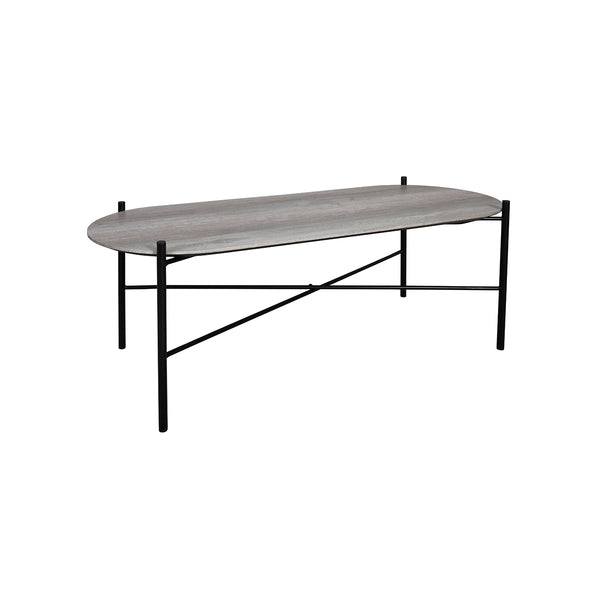 MESA DE CENTRO TOPE ACABADO EN MADERA GRIS Y PATAS NEGRAS