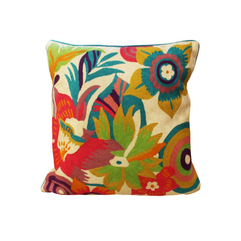 HAND EMBROIDERED WOOLEN CUSHION MULTI  20X20
