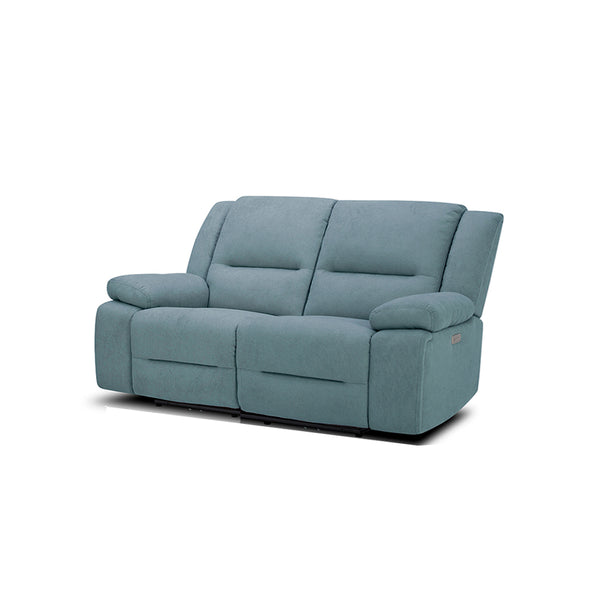 SOFA RECLINABLE ELECTRICO DE DOS ASIENTOS EN TELA AZUL CON PUERTO USB