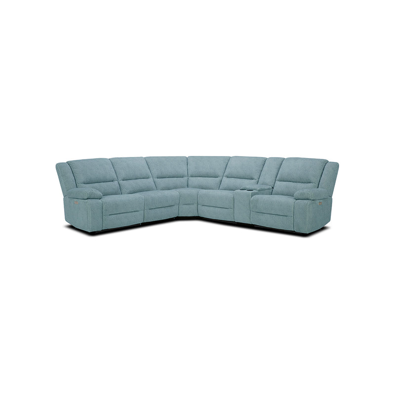 SOFA SECCIONAL RECLINABLE ELECTRICO EN TELA AZUL CON PORTAVASOS