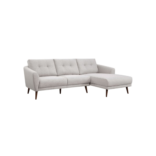 SOFA SECCIONAL ESTACIONARIO DERECHO EN TELA GRIS Y PATAS MARRONES