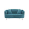 SOFA ESTACIONARIO DE DOS ASIENTOS EN TELA COLOR AZUL Y PATAS DORADAS