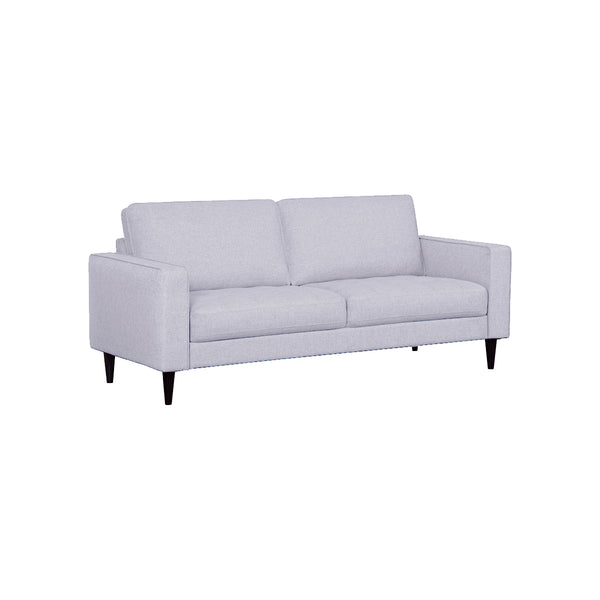 SOFA ESTACIONARIO  DE TRES ASIENTOS EN TELA GRIS Y PATAS NEGRAS