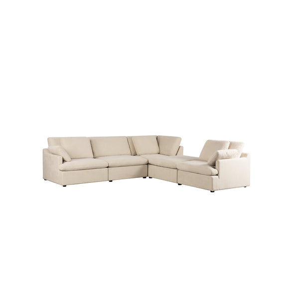SOFA SECCIONAL EN TELA CREMA Y PATAS NEGRAS