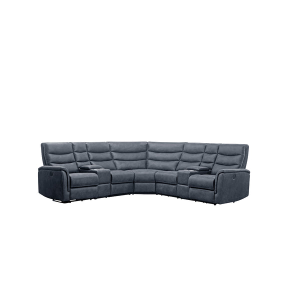 SOFA SECCIONAL RECLINABLE MANUAL EN TELA AZUL