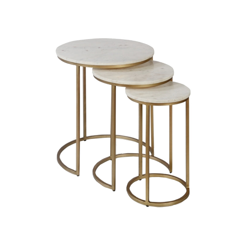 MESA LATERAL TOPE ESTILO MARMOL Y BASE DORADA S/3