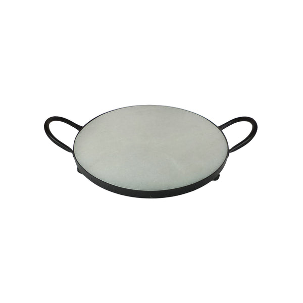 BANDEJA DECORATIVA  ESTILO MARMOL BLANCO Y MARCO NEGRO