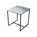 MESA LATERAL TOPE ESTILO MARMOL Y BASE COLOR NEGRO